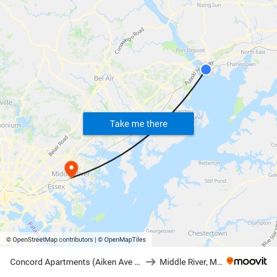 Concord Apartments (Aiken Ave & Concord Dr) to Middle River, Maryland map