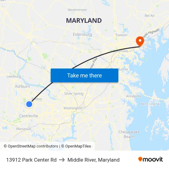 13912 Park Center Rd to Middle River, Maryland map