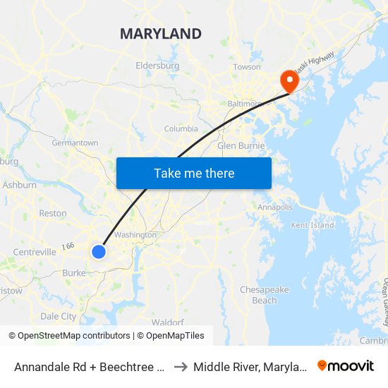 Annandale Rd + Beechtree Ln to Middle River, Maryland map