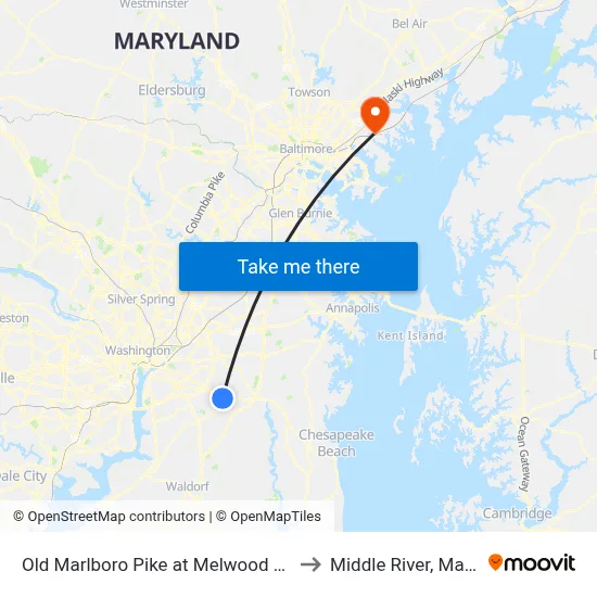 Old Marlboro Pike at Melwood Chapel Ln to Middle River, Maryland map