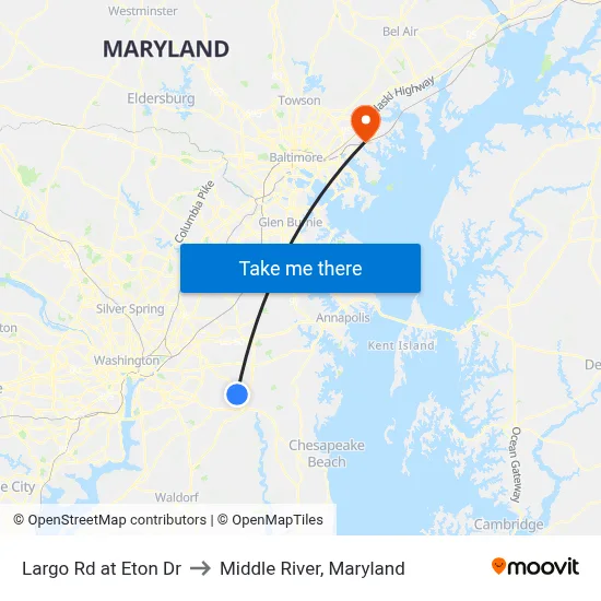 Largo Rd at Eton Dr to Middle River, Maryland map
