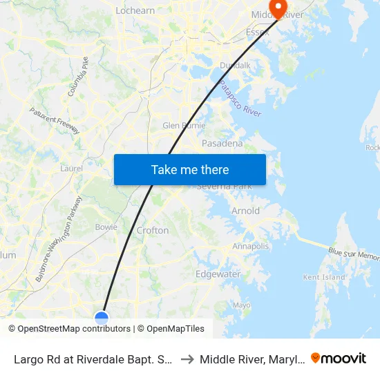 Largo Rd at Riverdale Bapt. School to Middle River, Maryland map
