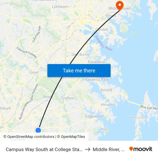 Campus Way South at College Station Drive (Pgcc) to Middle River, Maryland map