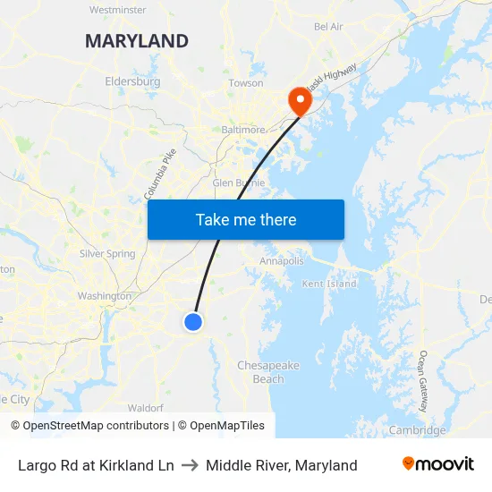 Largo Rd at Kirkland Ln to Middle River, Maryland map