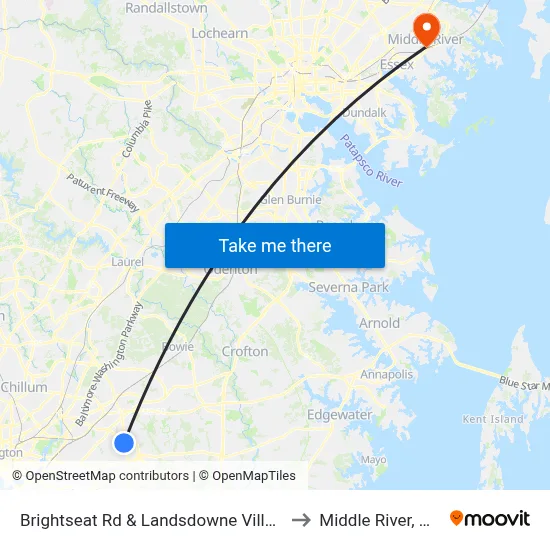 Brightseat Rd & Landsdowne Village Apartments to Middle River, Maryland map