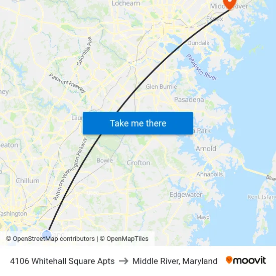 4106 Whitehall Square Apts to Middle River, Maryland map