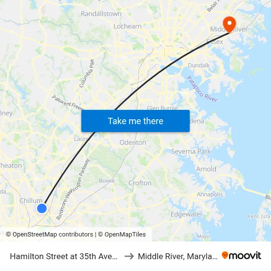 Hamilton Street at 35th Avenue to Middle River, Maryland map