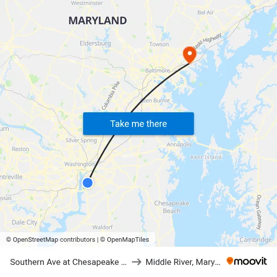 Southern Ave at Chesapeake St SE to Middle River, Maryland map
