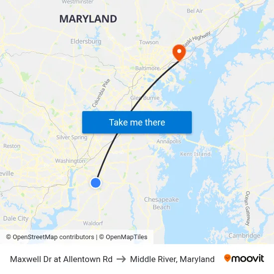 Maxwell Dr at Allentown Rd to Middle River, Maryland map