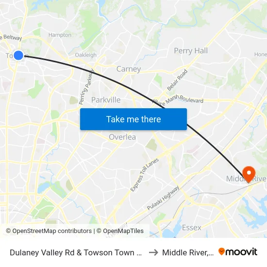 Dulaney Valley Rd & Towson Town Center Mall - Macy's Nb to Middle River, Maryland map