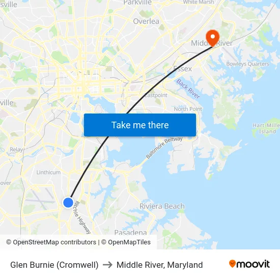 Glen Burnie (Cromwell) to Middle River, Maryland map
