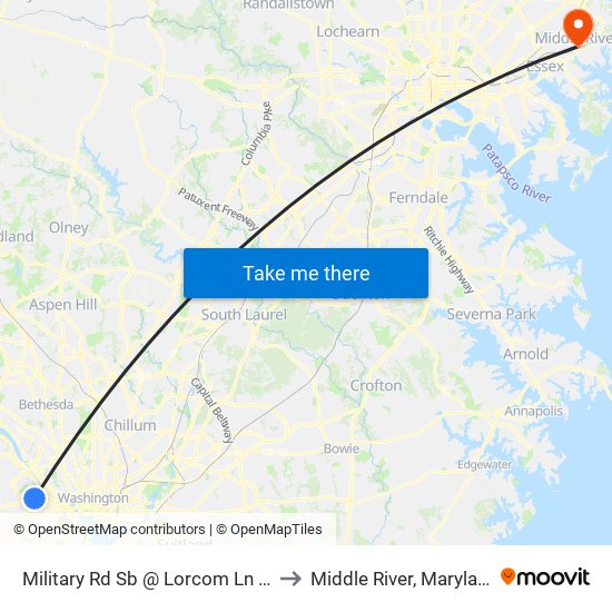 Military Rd Sb @ Lorcom Ln FS to Middle River, Maryland map