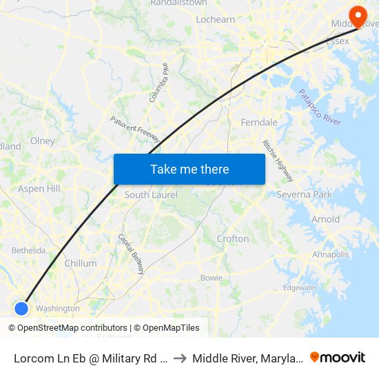 Lorcom Ln Eb @ Military Rd FS to Middle River, Maryland map