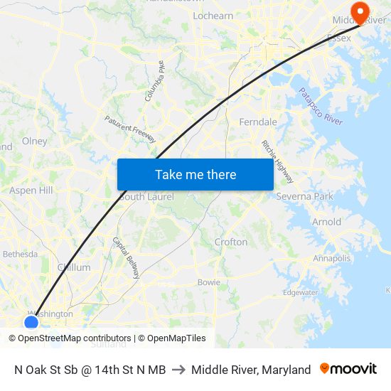 N Oak St Sb @ 14th St N MB to Middle River, Maryland map