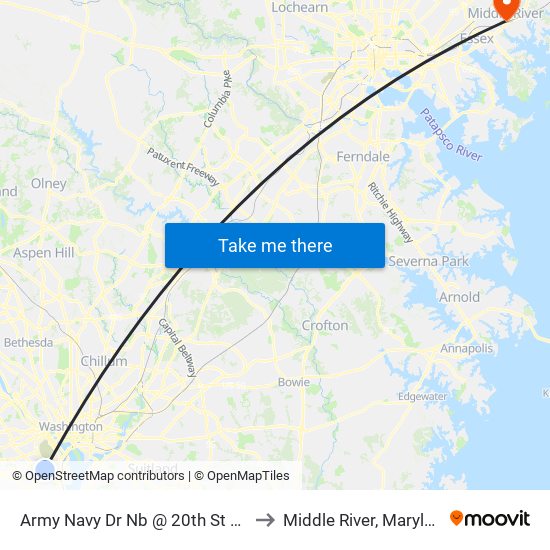 Army Navy Dr Nb @ 20th St S FS to Middle River, Maryland map