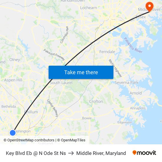 Key Blvd Eb @ N Ode St Ns to Middle River, Maryland map