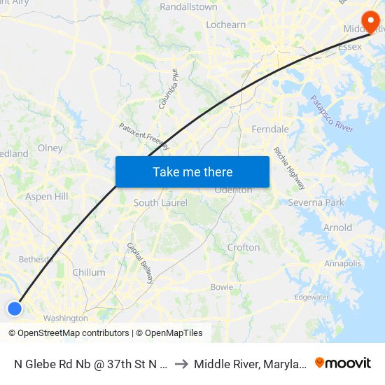 N Glebe Rd Nb @ 37th St N FS to Middle River, Maryland map
