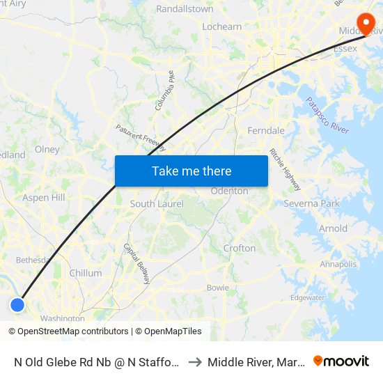 N Old Glebe Rd Nb @ N Stafford St FS to Middle River, Maryland map