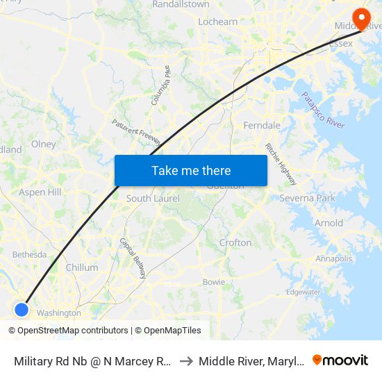 Military Rd Nb @ N Marcey Rd Ns to Middle River, Maryland map