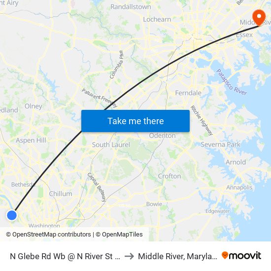 N Glebe Rd Sb @ N River St Ns to Middle River, Maryland map