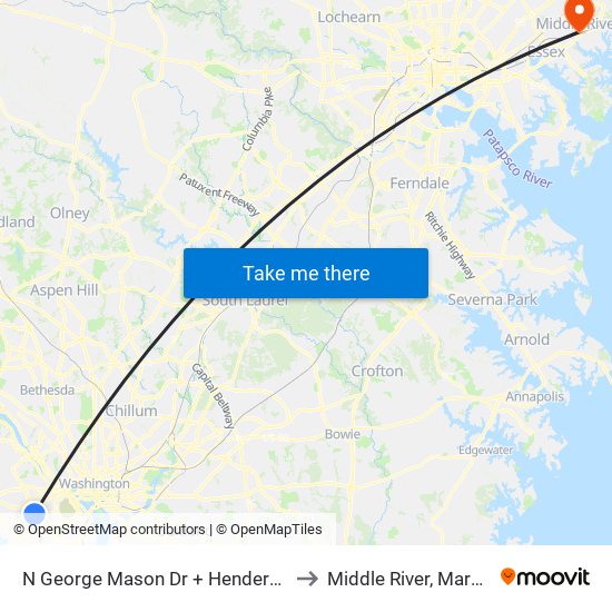 N George Mason Dr + Henderson Rd to Middle River, Maryland map