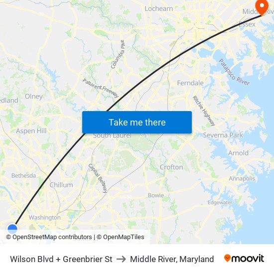 Wilson Blvd + Greenbrier St to Middle River, Maryland map