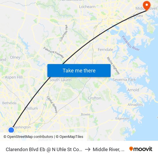 Clarendon Blvd Eb @ N Uhle St Courthouse Station to Middle River, Maryland map
