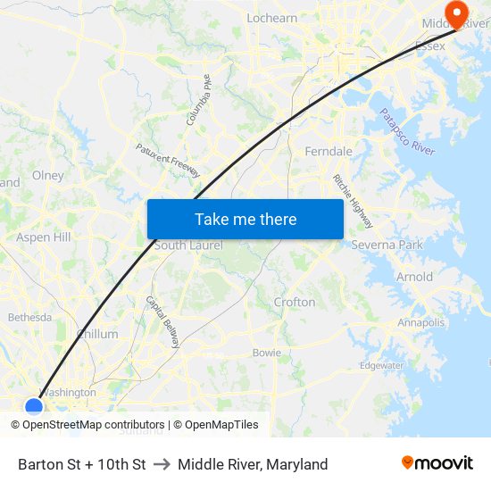 Barton St + 10th St to Middle River, Maryland map