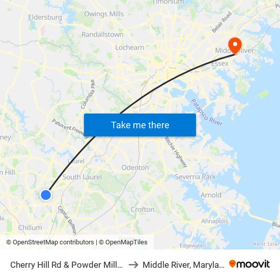 Cherry Hill Rd & Powder Mill Rd to Middle River, Maryland map