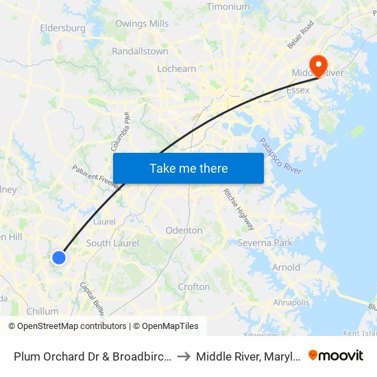 Plum Orchard Dr & Broadbirch Dr to Middle River, Maryland map