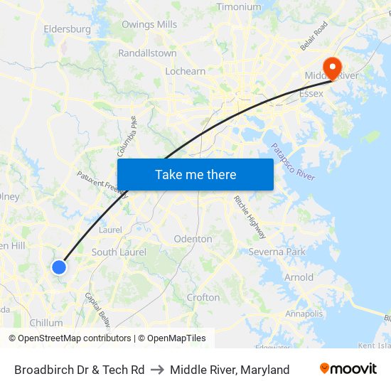 Broadbirch Dr & Tech Rd to Middle River, Maryland map