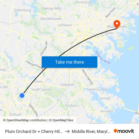 Plum Orchard Dr + Cherry Hill Rd to Middle River, Maryland map