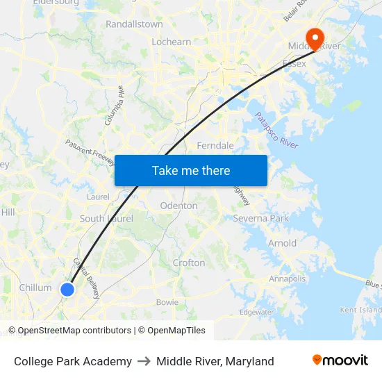 College Park Academy to Middle River, Maryland map