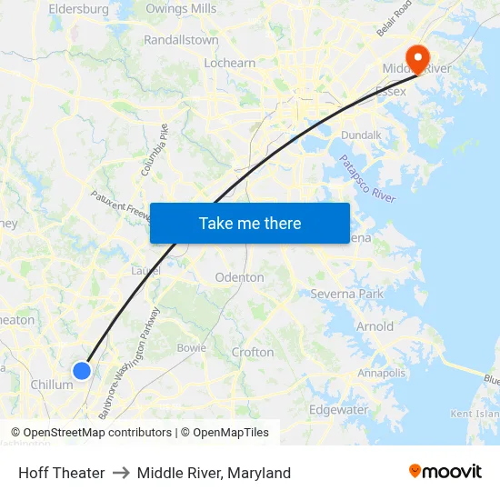 Hoff Theater to Middle River, Maryland map