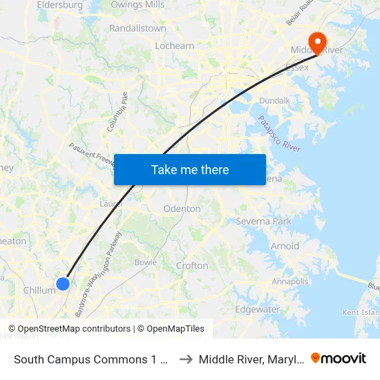 South Campus Commons 1 And 2 to Middle River, Maryland map