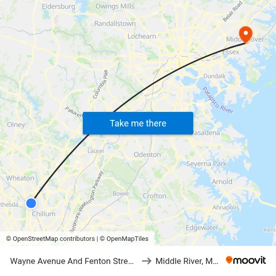 Wayne Avenue And Fenton Street (Inbound) to Middle River, Maryland map