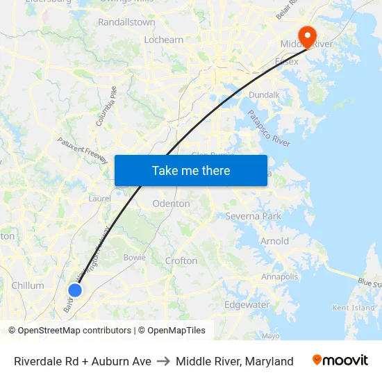 Riverdale Rd + Auburn Ave to Middle River, Maryland map