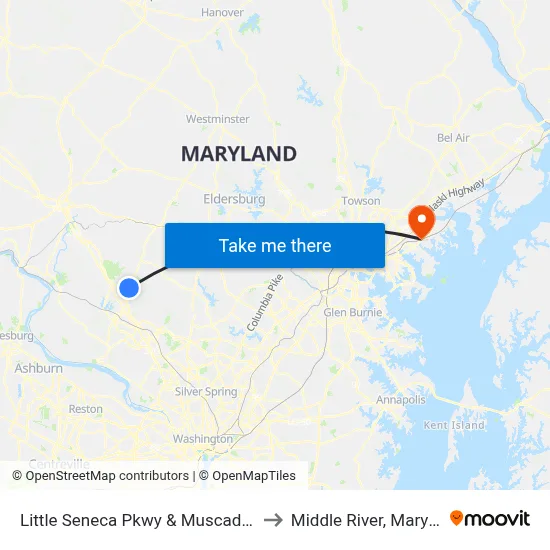 Little Seneca Pkwy & Muscadine Dr to Middle River, Maryland map