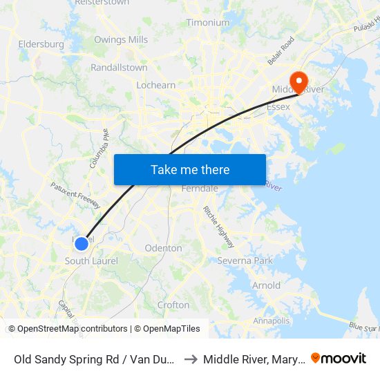 Old Sandy Spring Rd / Van Dusen Rd to Middle River, Maryland map