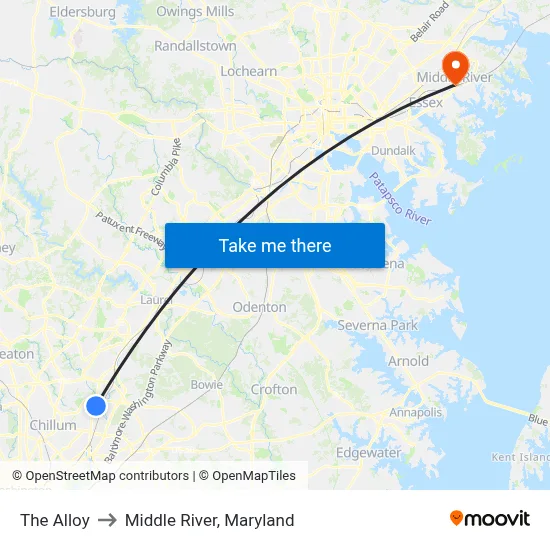 The Alloy to Middle River, Maryland map