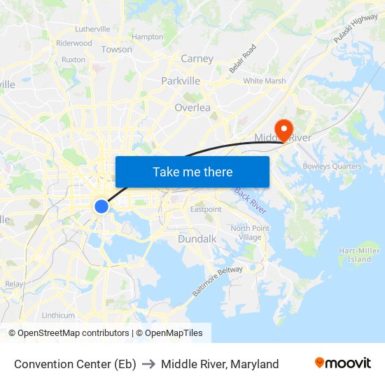 Convention Center (Eb) to Middle River, Maryland map