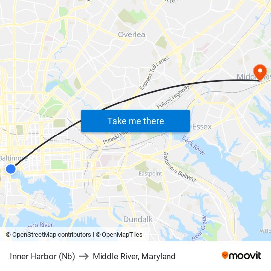 Inner Harbor (Nb) to Middle River, Maryland map