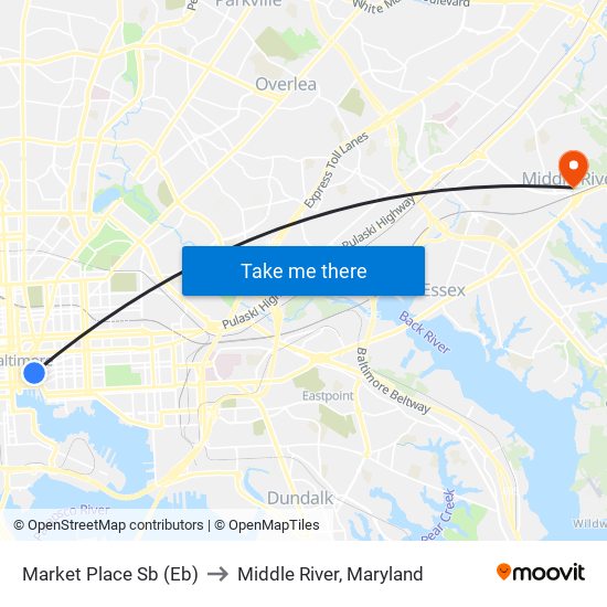 Market Place Sb (Eb) to Middle River, Maryland map