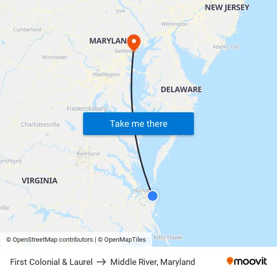 First Colonial & Laurel to Middle River, Maryland map