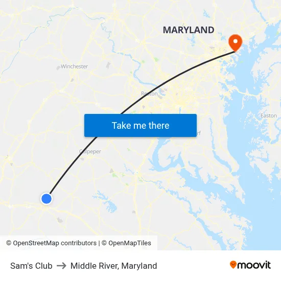 Sam's Club to Middle River, Maryland map