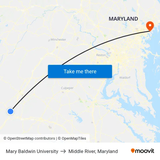 Mary Baldwin University to Middle River, Maryland map