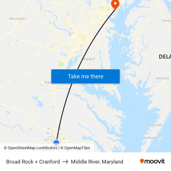 Broad Rock + Cranford to Middle River, Maryland map