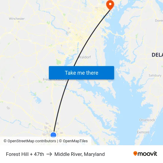 Forest Hill + 47th to Middle River, Maryland map