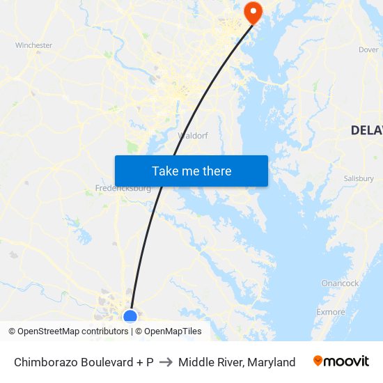 Chimborazo Boulevard + P to Middle River, Maryland map