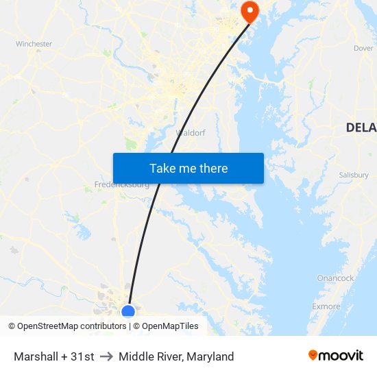 Marshall + 31st to Middle River, Maryland map